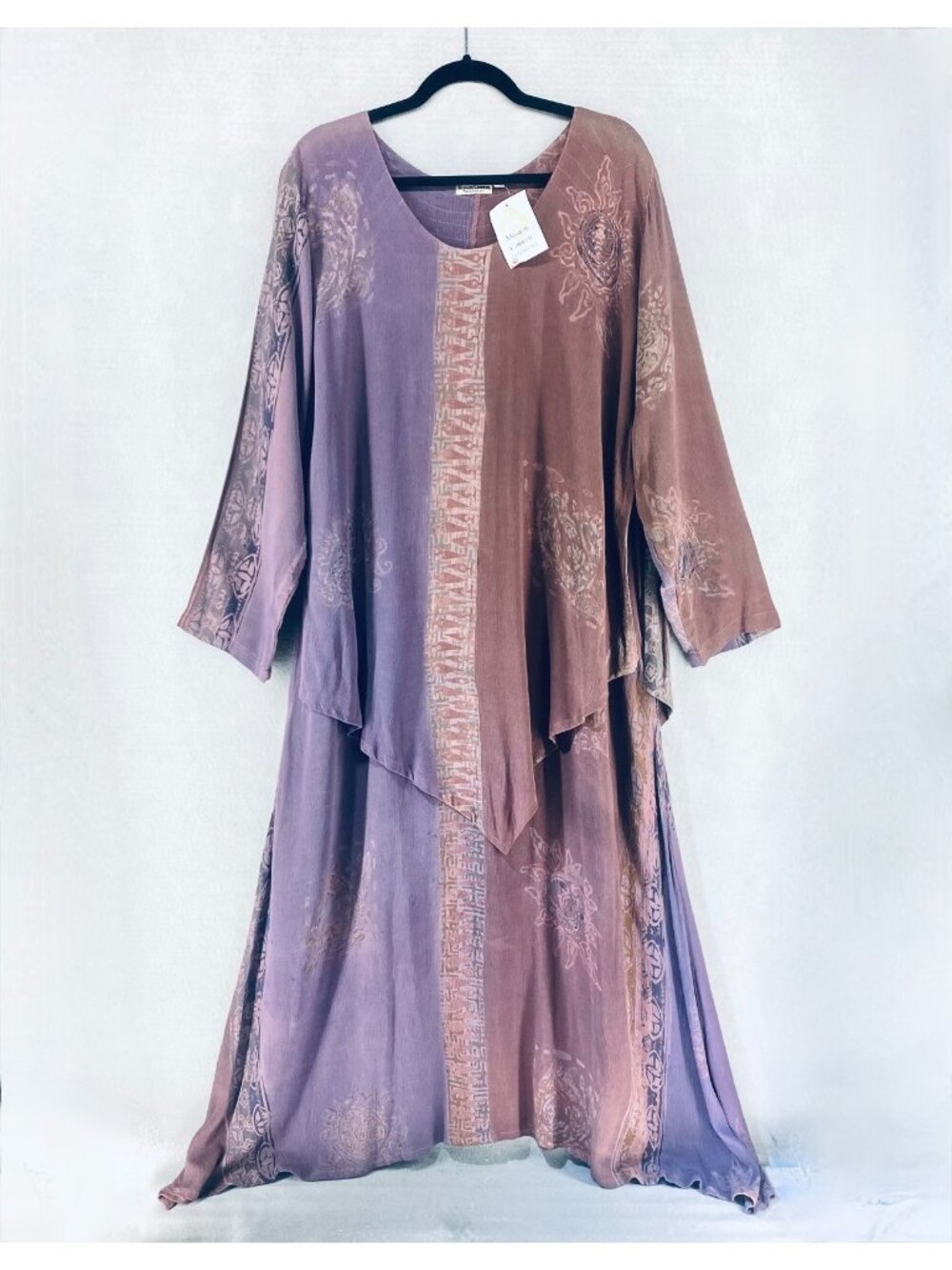 Vintage Cottagecore Dress Womens XL Rayon Tie Dye Layered Maxi Boho Hippie y2k